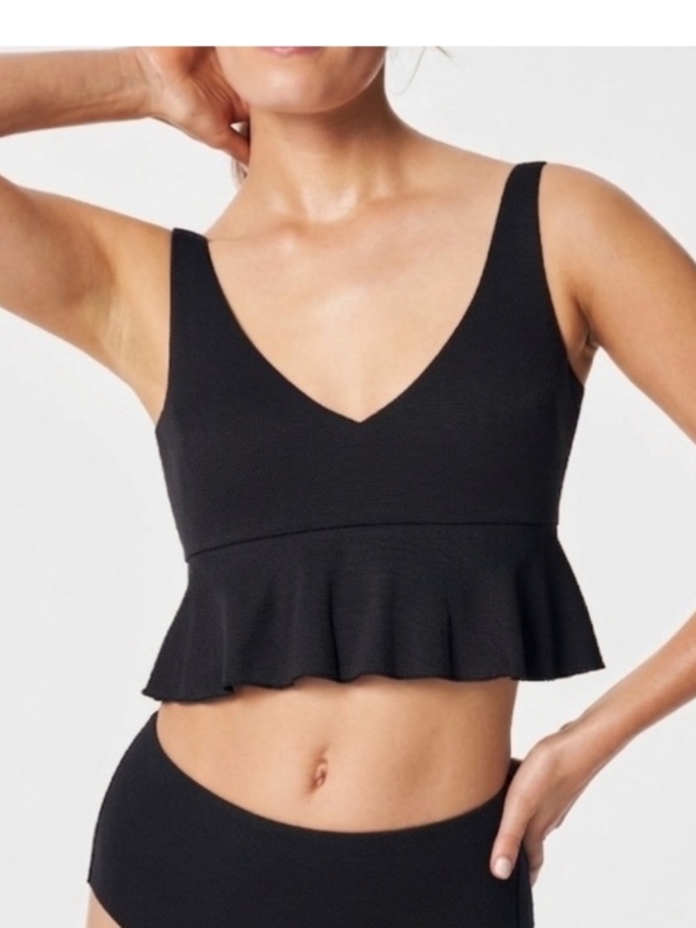 Spanx Pique Longline Black Swim Top Size L